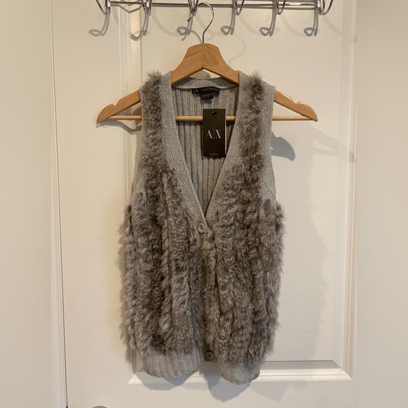 BNWT A/X Armani Exchange cotton/wool blend vest with Angora Fur panels - Picture 1 of 7